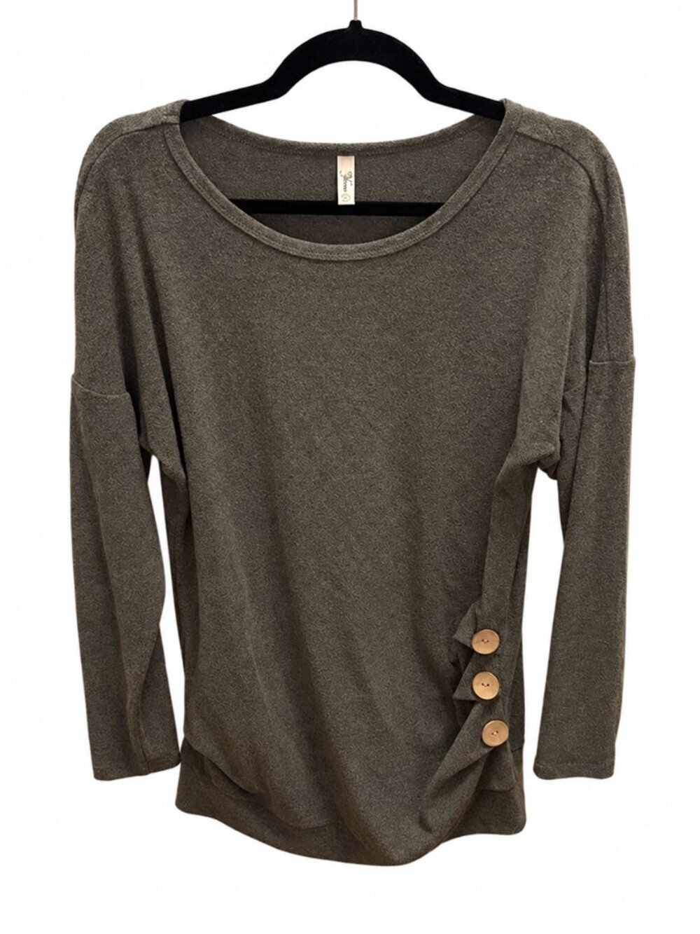 Heather Gray Side Button Long Sleeve Top Women’s Size Large Sz L Relaxed Fit